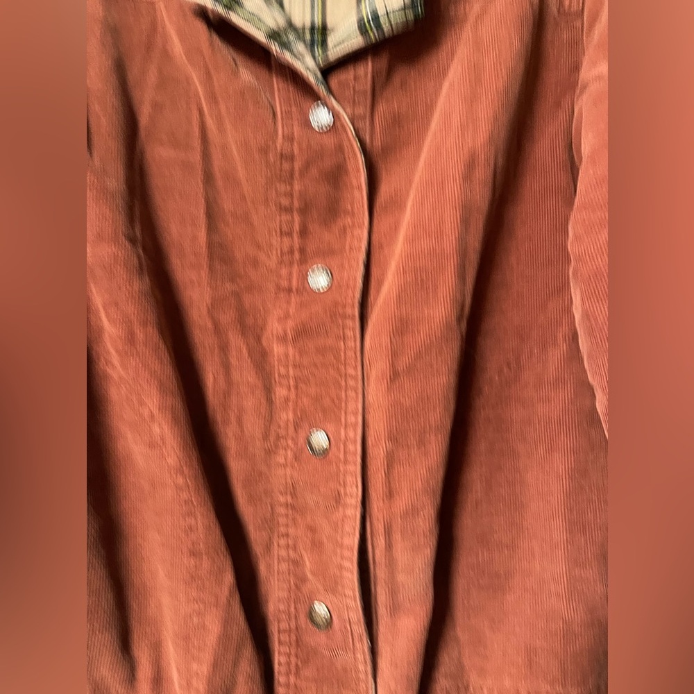 CORDAROY Burn Orange/Brown Long Sleeve Button Up Lined Jacket - Picture 4 of 9